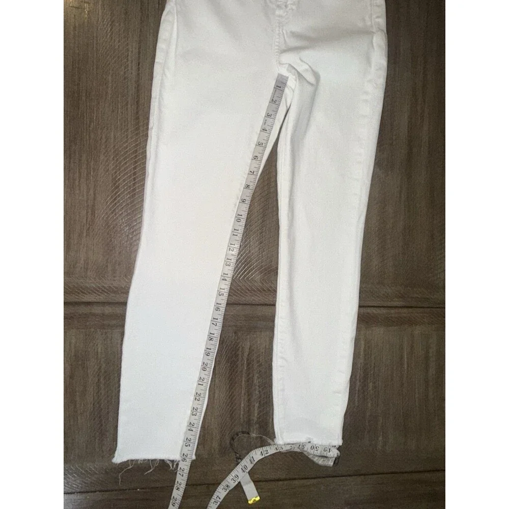 7 Seven For All Mankind High Waist Ankle Skinny Jeans Stretch Raw Hem White 26